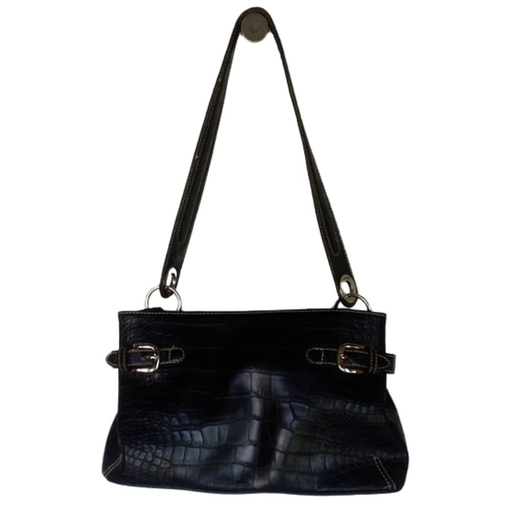 Tommy Hilfiger Black Shoulder Bag Leather Crocodile - Picture 2 of 7